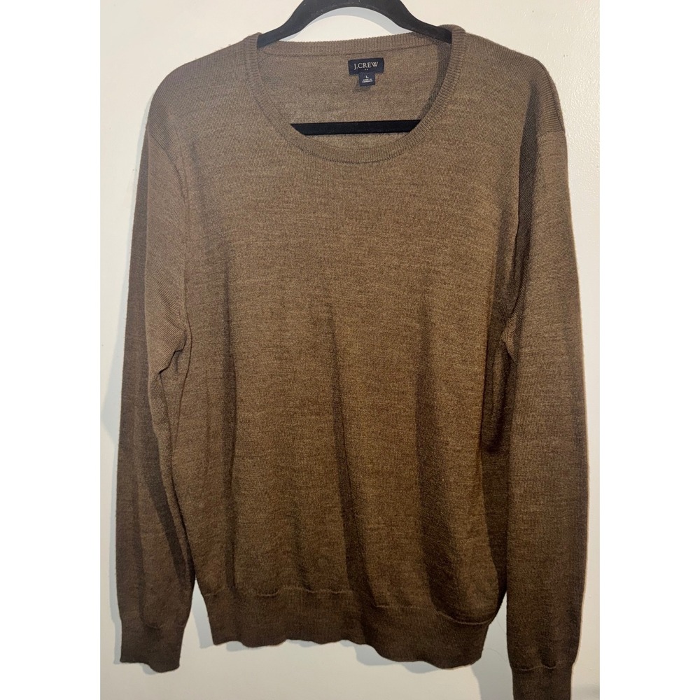 J.Crew Mens Merino Wool Blend Crewneck Sweater Brown Heather Large L